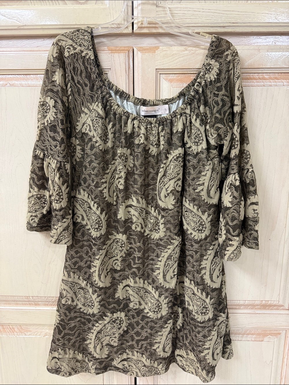 Women’s Olive green  Paisley Peasant Top